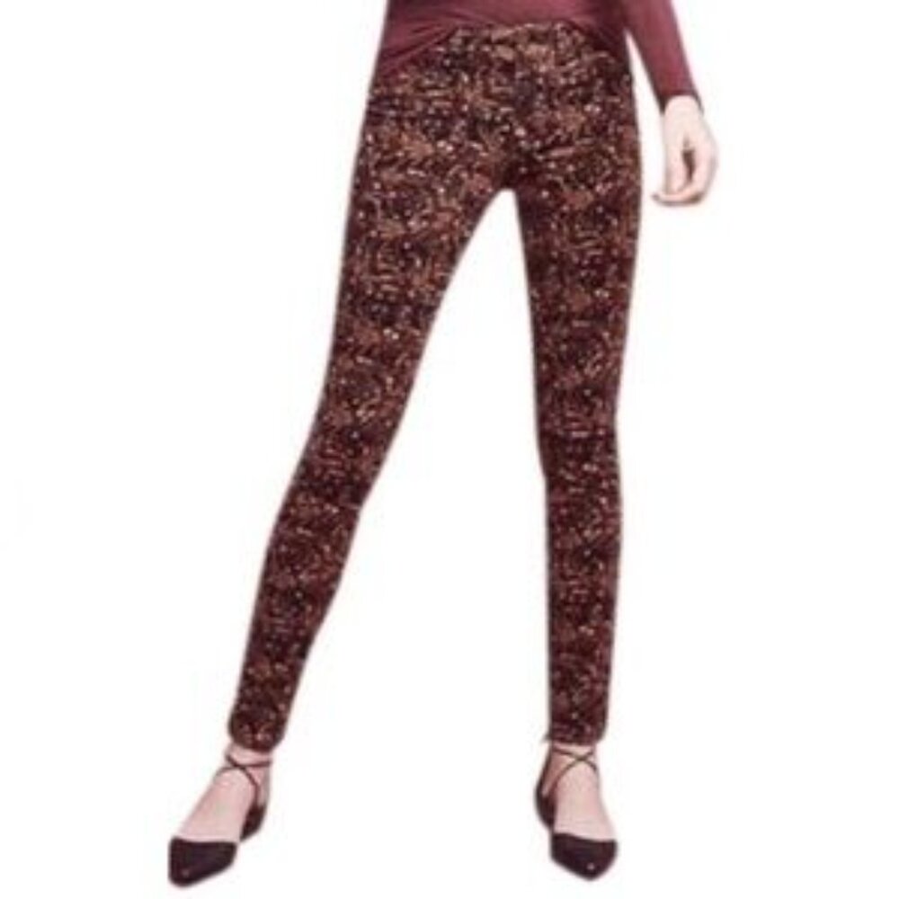 Pilcro Anthropologie Brown Corduroy Serif Skinny Pants Sz 26 Paisley Floral Boho